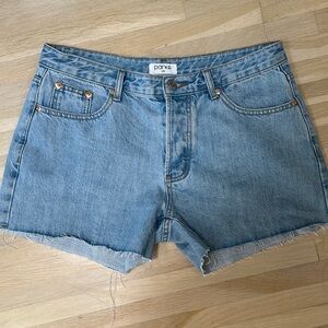 PARKE Blue Jean Shorts with Frayed Hem
